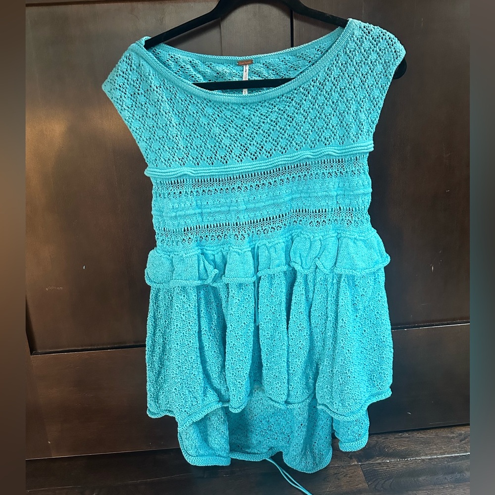 Free People Turquoise Lace Woven Top